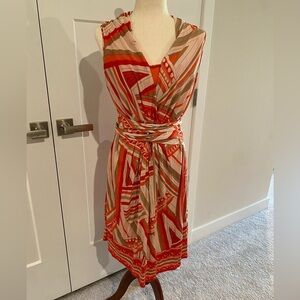 Orange Geometric Print Wrap Dress Size Medium